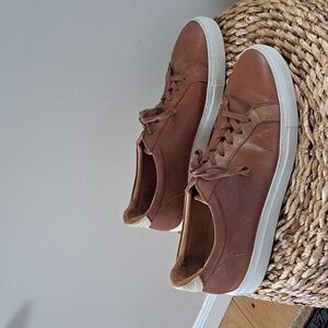 Official Program Mens Cognac Brown Leather Casual‎ Sneakers White Soles S-12